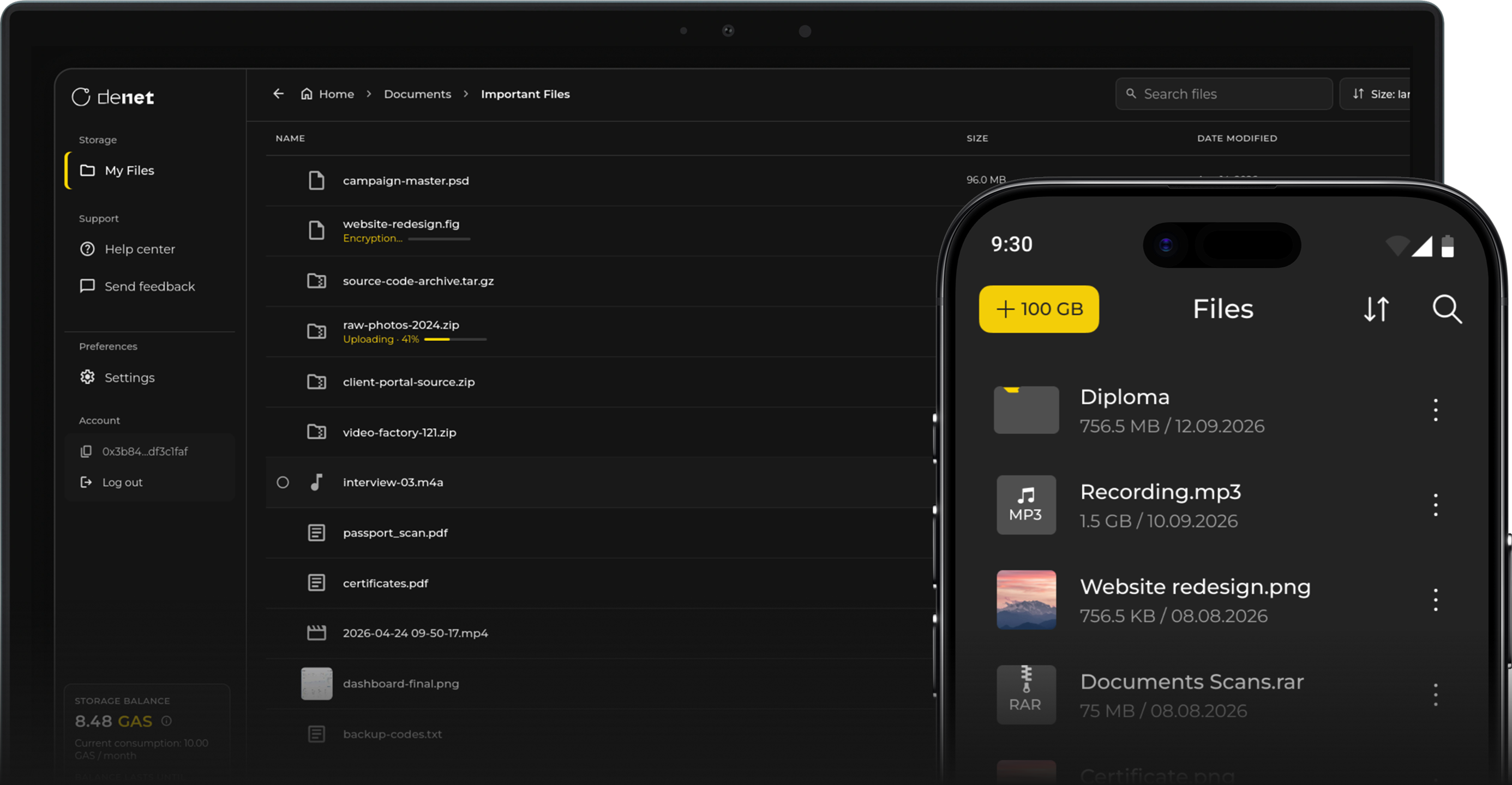 DeNet desktop and mobile app